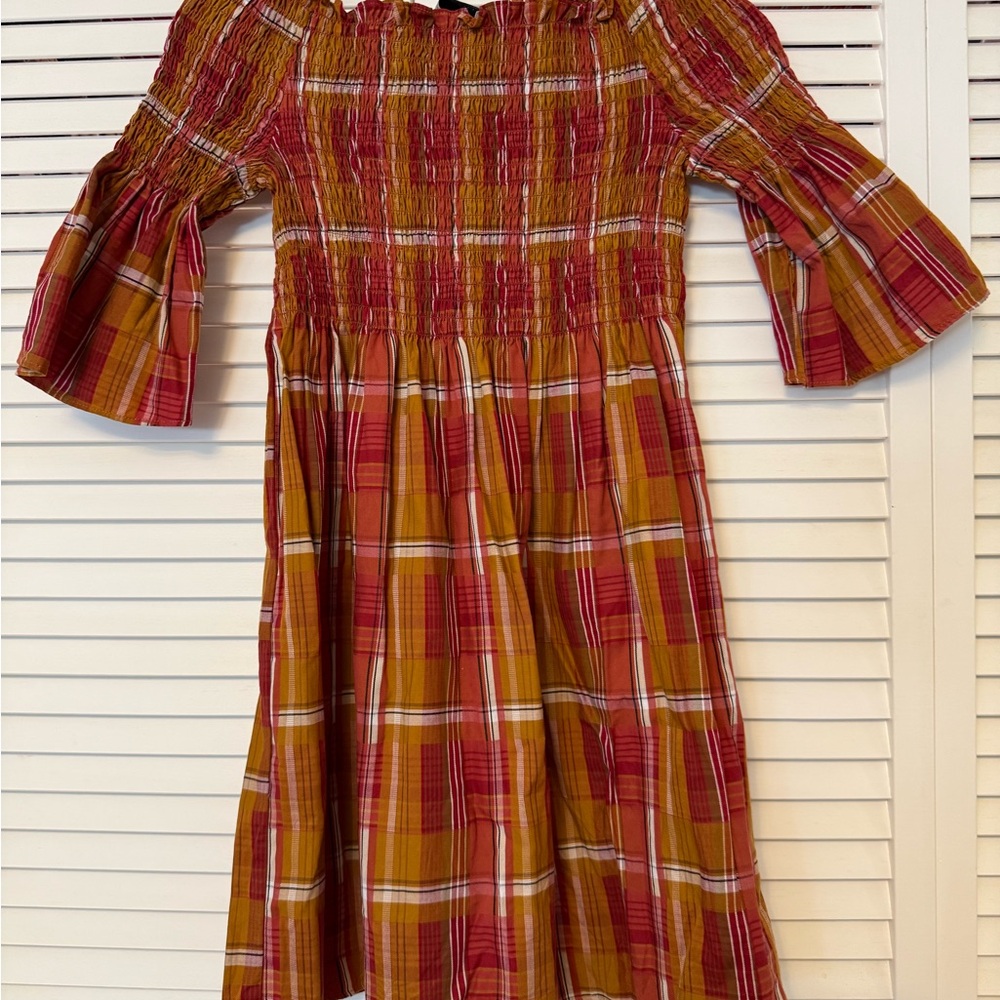 Zara Red and Mustard Plaid Midi Dress
